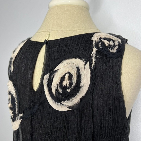 Yoana Baraschi Black & Ivory Floral Sleeveless Crepe Overlay Dress Sz M - Picture 7 of 12